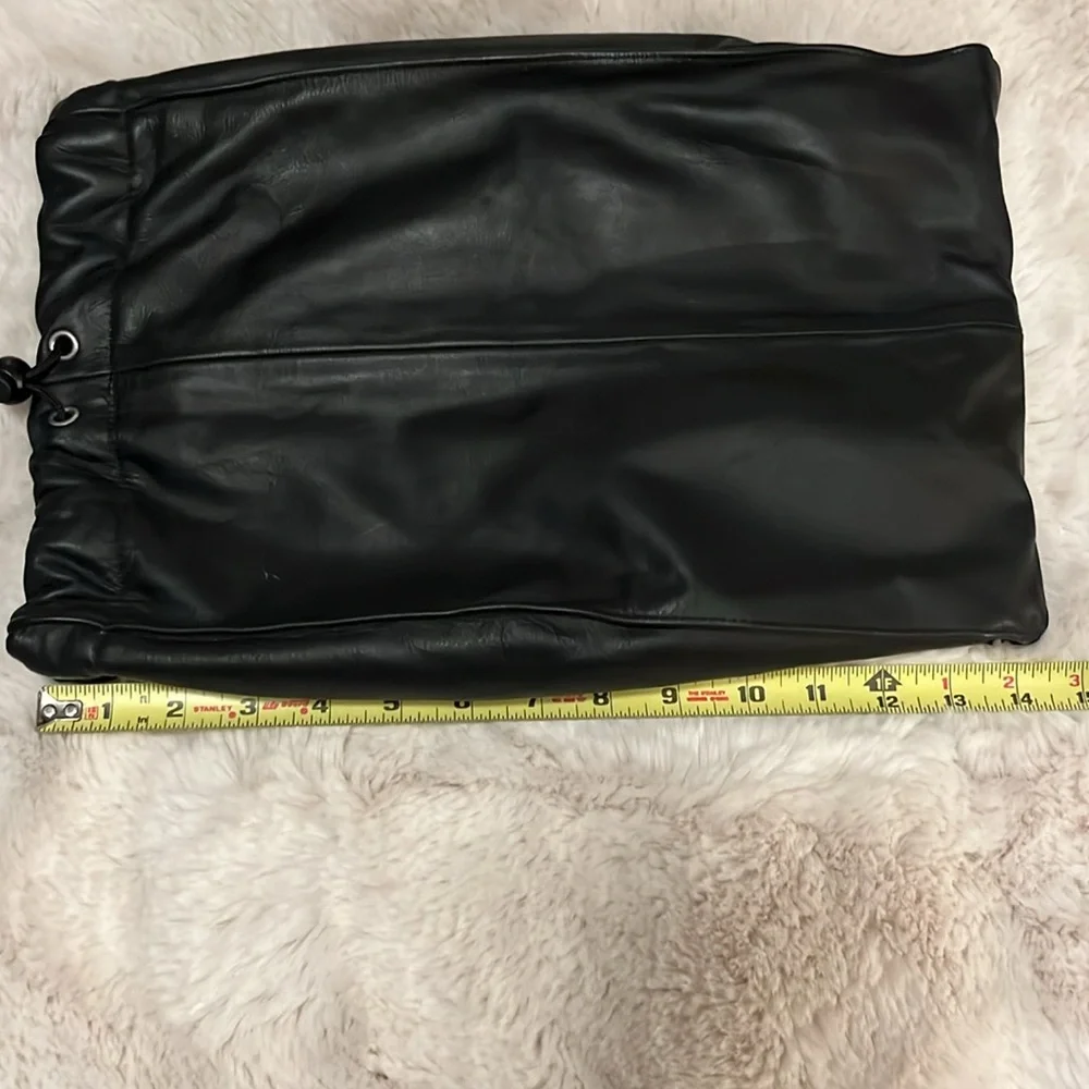 Black Leather Vintage Two Section Golf Shoe Storage Drawstring Travel Bag